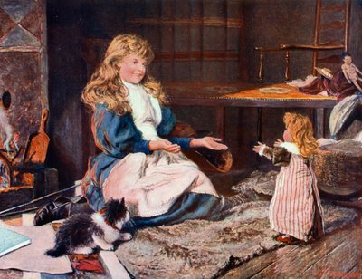 "Kom till mamma" (färglitografi) av Charles J. (after) Staniland