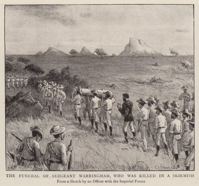 Sergeant Warringhams begravning, som dödades i en skärmytsling (gravyr) av Charles J. (after) Staniland