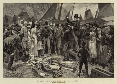 Säljer fisk på stranden, Hastings av Charles J. Staniland