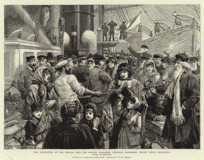 De ryska judarnas emigration, doktorn som undersöker Steerage-passagerare före avresan från Liverpool av Charles J. Staniland