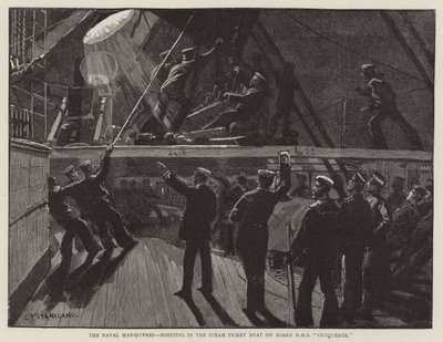 Sjömanövrarna, hissning i Steam Picket-båten ombord på HMS Conqueror av Charles J. Staniland
