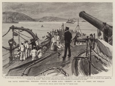 Sjömanövrarna, vägande ankare ombord på HMS Benbow från C Fleet, utanför Torquay av Charles J. Staniland