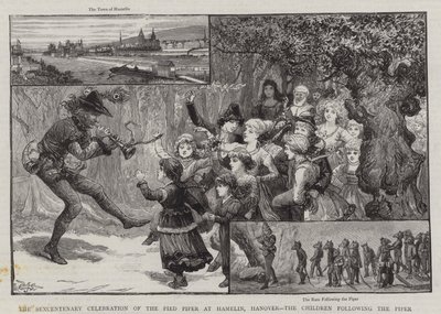 Sexhundraårsjubileet av Råttfångaren i Hameln, Hannover, barnen efter Råttfångaren av Charles J. Staniland