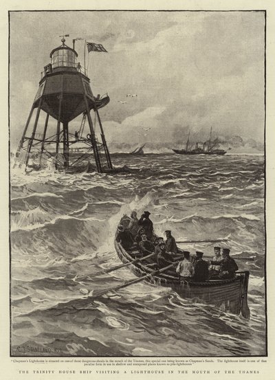 The Trinity House Ship besöker en fyr i Themsens mynning av Charles J. Staniland