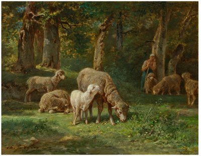 Herdinna som vaktar sin hjord av Charles Jacque