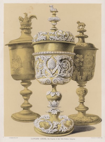 Loving cups, Cloth Workers Companys egendom (färg litho) av Charles James Richardson