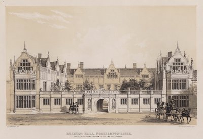 Rushton Hall, Northamptonshire, uppförd av Sir Thomas Tresham, på Elizabeths tid (färg litho) av Charles James Richardson