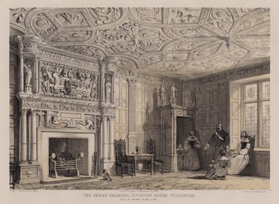 Den stora kammaren, Stockton House, Wiltshire, säte för Henry Biggs (färg litho) av Charles James Richardson