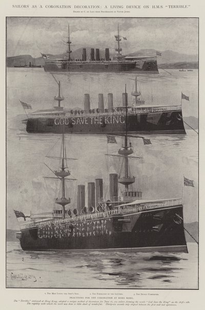 Sjömän som en kröningsdekoration, en levande anordning på HMS Terrible av Charles John de Lacy