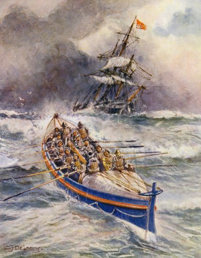 Livbåten (färglitografi) av Charles John de Lacy