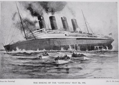 Lusitanias förlisning den 7 maj 1915, illustration från "Hutchinson