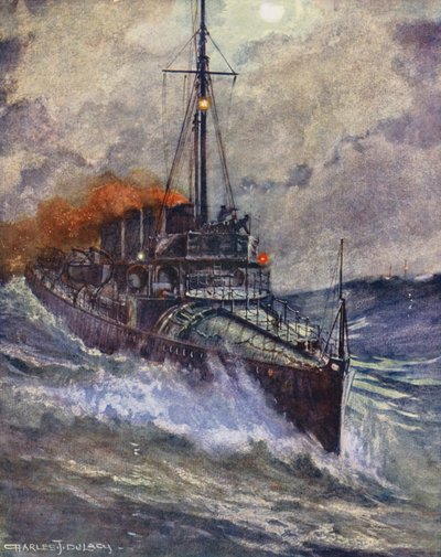 Torpedbåt (färglitografi) av Charles John de Lacy