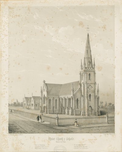 Burton-upon-Trent - Christ Church and Schools: gravyr, nd [1789-1850] (tryck) av Charles Joseph Hullmandel
