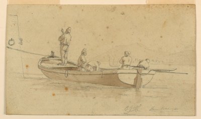 Fiskebåt vid italienska sjön av Charles Joseph Hullmandel