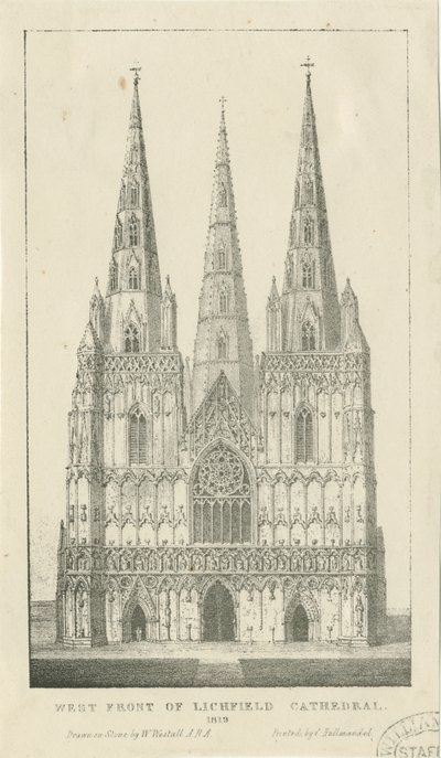 Lichfield Cathedral - West Front: gravyr av Charles Joseph Hullmandel