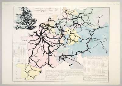 Figurativ och ungefärlig karta över resenärernas rörelse på Europas största järnvägar 1862, 1865 av Charles Joseph Minard