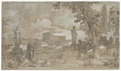 Vy över en del av Farnesian Gardens på Palatine Hill i Rom av Charles Joseph Natoire