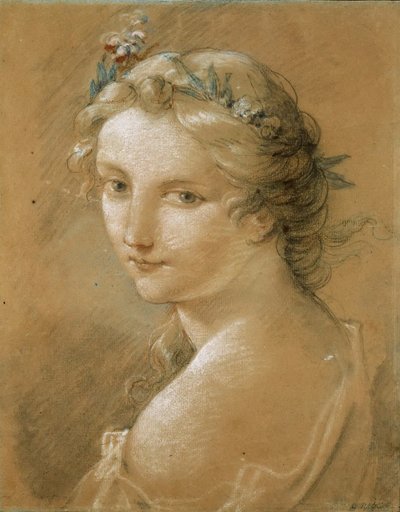 Porträtt av en ung kvinna. av Charles Joseph Natoire