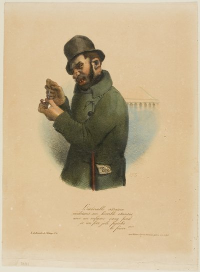 Den avskyvärda lönnmördaren överväger sitt hemska överfall... av Charles Joseph Traviès