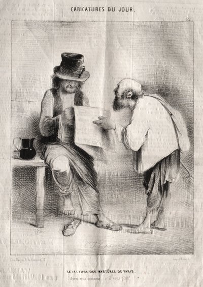 Dagens karikatyrer: Läser Paris mysterier av Charles Joseph Traviès de Villers