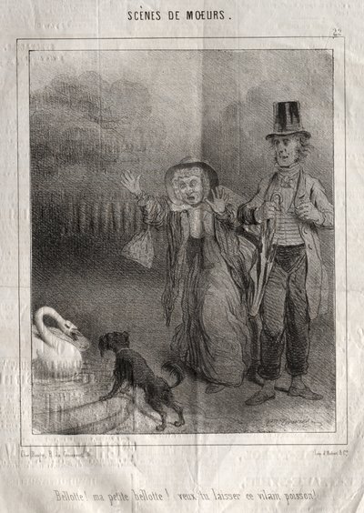 Scener av sätt: Bellotte! min lilla Bellote! vill du lämna den där fula fisken! av Charles Joseph Traviès de Villers