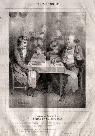 Scener av sätt: Gilla eller ät middag i Paris. Diners vid tjugofem sous. Tre rätter efter cateringfirmans val... av Charles Joseph Traviès de Villers