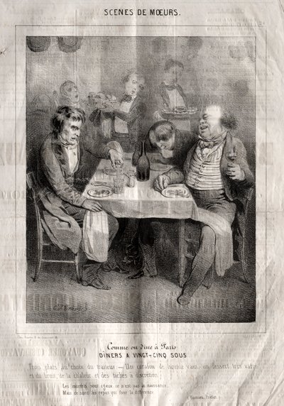 Scener av sätt: Gilla eller ät middag i Paris. Diners vid tjugofem sous. Tre rätter valda av cateringfirman av Charles Joseph Traviès de Villers