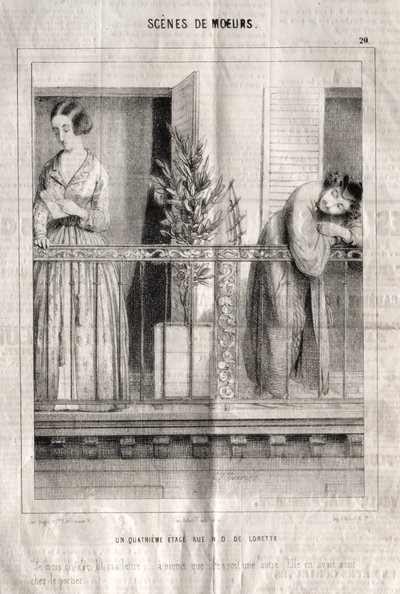 Scener av manér: En fjärde våningen rue N. D. de Lorette. Jag tror att hon läser mitt brev.... av Charles Joseph Traviès de Villers