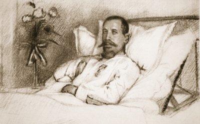 En ledare vars sårade Sir Ian Hamilton har kallat en katastrof: General Gouraud, på sjukhus i Paris, från The Illustrated War News, 1915 litho av Charles Jules Duvent
