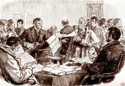 Scenen i en irländsk jorddomstol av Charles Keene