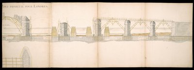 Design av den projekterade bron över Themsen i London, BL Kartor C.49.e.76 av Charles Labelye