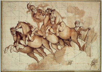 Apotheosis of Hercules Sanguine tvätt och svart bläck av Charles Lebrun (Le Brun) (1619-1690) 1600-talet Sun. 0,32x0,45m. Paris, Louvren av Charles Le Brun