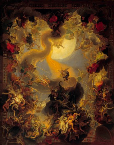 De rebelliska änglarnas fall. Målning av Charles Lebrun (Le Brun) (1619-1690) av Charles Le Brun