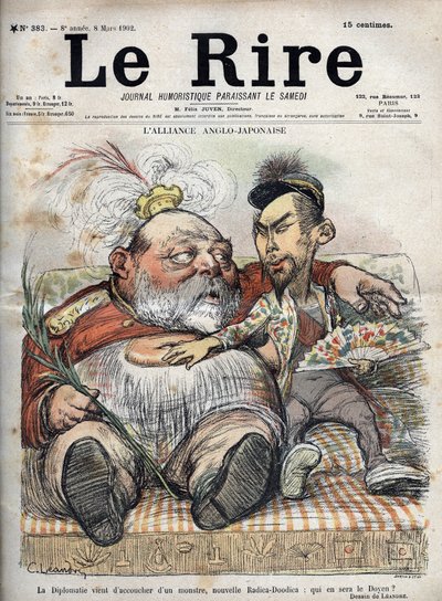 Anglo-Japanese Alliance (Japanese Anglo 1902) Diplomati har precis fött ett monster, nya Radica-Doodica: vem blir dekanus? - Kung Edward VII - KARIKATUR 1902 av Charles LEANDRE (1862-1934) för The Laughter av Charles Leandre