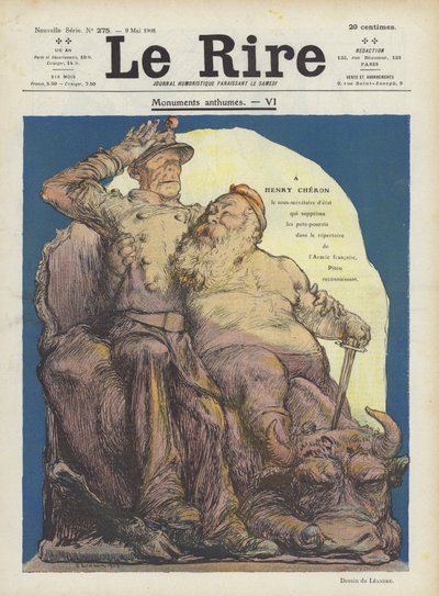 Karikatyr av Henry Cheron, fransk understatssekreterare för krig. Illustration för Le Rire av Charles Leandre