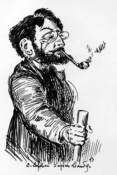 Henri Riviere (1864-1951) Fransk konstnär och designer (skuggspel på Cabaret Le Chat Noir), teckning av E. Lefebvre efter Leandre av Charles Leandre