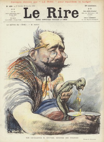 Hans excellens Rouvier, finansminister. Illustration för Le Rire av Charles Leandre