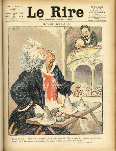 Illustration till omslaget till Le Rire, 1920-02-07 - Statsman - David Lloyd George och Ebert Friedrich (1871-1925) av Charles Leandre