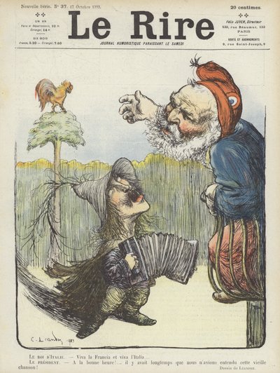 Kungen av Italien och Frankrikes president. Illustration för Le Rire av Charles Leandre