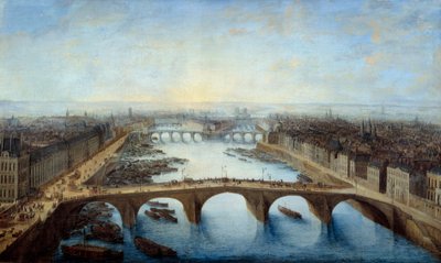 Cavaliervy över Paris intagen över Pont Royal 1741 Målning av Charles Grevenbrock (? -1758) 1741 Sön. 0,96x1,62 m Paris, musee Carnavalet - Panoramautsikt över Paris över Pont Royal 1741. Målning av Charles Grevenbroeck (? -1758) av Charles Leopold Grevenbroeck