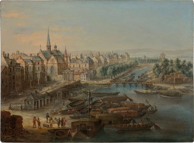 Utsikt över Arsenalen, hamnen Saint Paul och quai des Célestins i Paris, 1730-talet. av Charles Léopold van Grevenbroeck