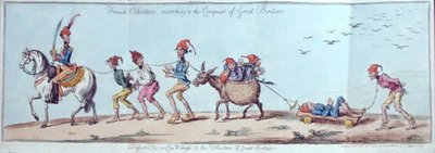 Franska volontärer som marscherar till erövringen av Storbritannien, etsat av James Gillray (1757-1815) publicerad av Hannah Humphrey 1803 (handfärgad etsning) av Charles Lorraine (after) Smith