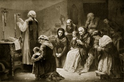 Firande av mässan under den franska revolutionen, illustration från 