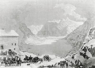 Franska armén av förste konsul Napoleon Bonaparte (1769-1821) vid Great St Bernard Pass Hospice, 20 maj av Charles Louis Lucien Muller