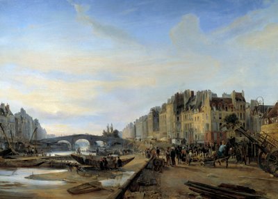 Marie Bridge och Saint Paul Harbour omkring 1825. Utsikt över Paris. Målning av Charles Louis Mozin (1806-1862) av Charles Louis Mozin