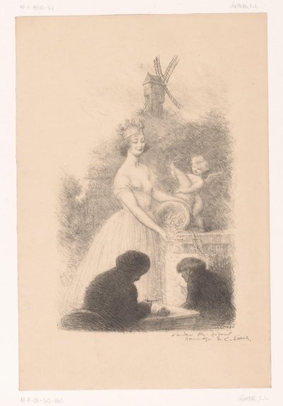 Krönad kvinna och putto med ymnighetshorn av Charles Lucien Leandre