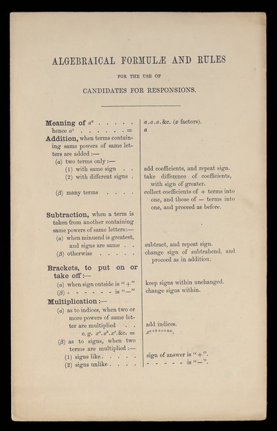 Algebraiska formler och regler för användning av kandidater för svar, Oxford University Press av Charles Lutwidge Dodgson