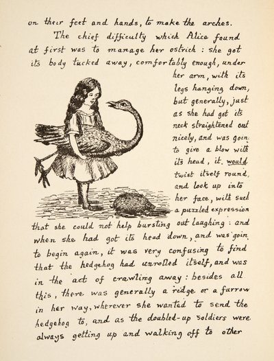 Alice holding her Ostrich, illustration from Alices Adventures Under Ground, pub. 1886 (facsimile) av Charles Lutwidge Dodgson