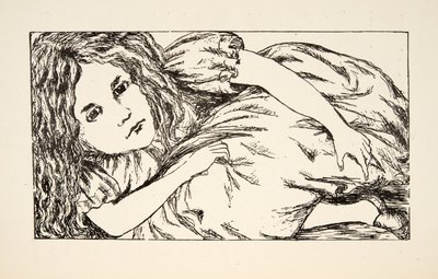 Alice i White Rabbits House, illustration från Alices Adventures Under Ground, pub. 1886 (faksimil) av Charles Lutwidge Dodgson