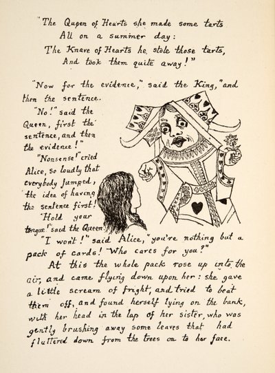 Den röda drottningen säger Håll tungan för Alice, illustration från Alice